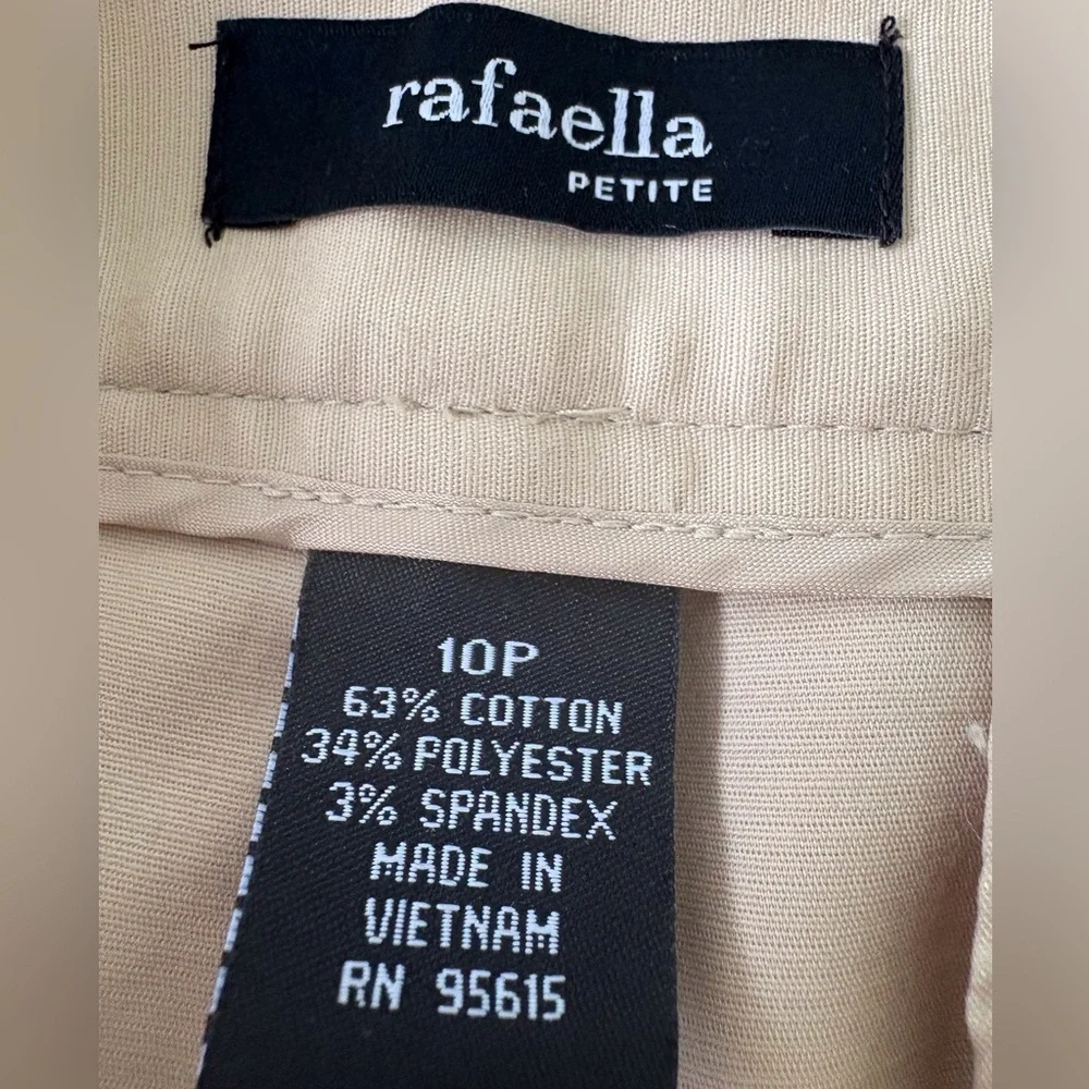 Rafaella Tan Petite Size 10 Pants Ankle Front Zip & Button Career Office Stretch